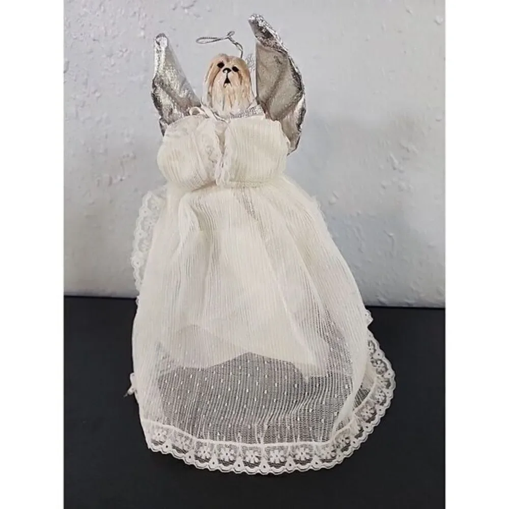 Angelic white/tan Shihtzu Dog Tree Topper 10.5